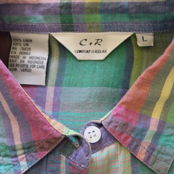 C&R Linen Plaid LS Button Down Shirt Size L - Picture 5 of 6